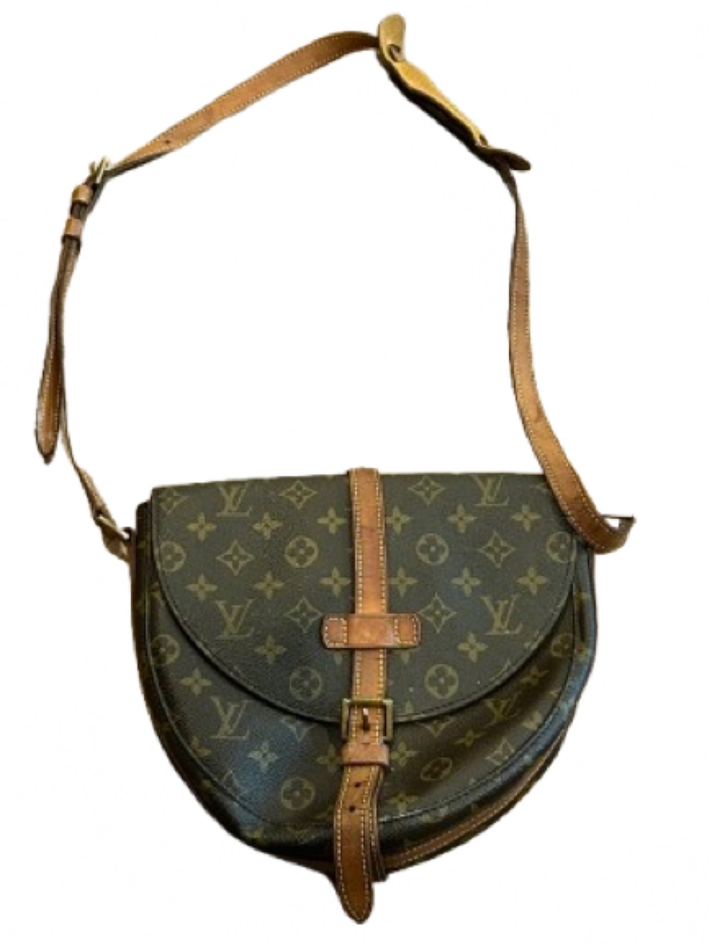 Louis Vuitton Brown Monogram Crossbody Saddle Bag with Tan Strap